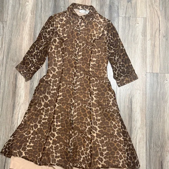 Spiegel Animal Print 100%Silk Dress with Brown and Cream Tones - Picture 3 of 11
